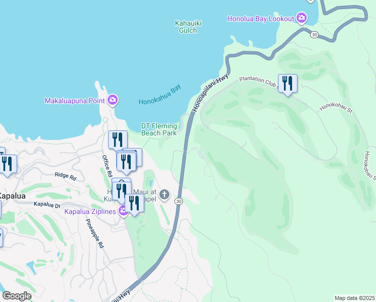 map of restaurants, bars, coffee shops, grocery stores, and more near 410 Mahana Ridge Street in Lahaina