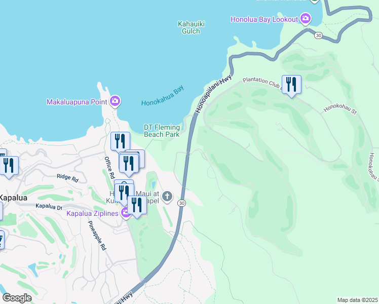 map of restaurants, bars, coffee shops, grocery stores, and more near 300 Mahana Ridge Street in Lahaina
