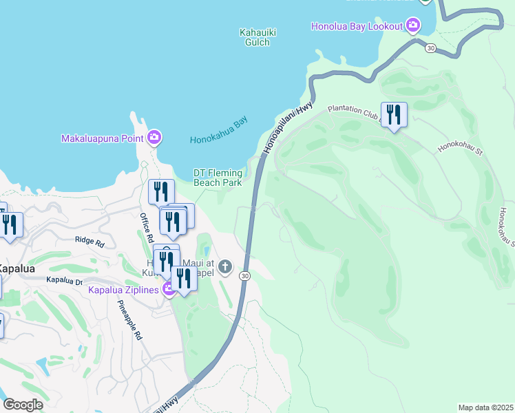 map of restaurants, bars, coffee shops, grocery stores, and more near 420 Mahana Ridge Street in Lahaina