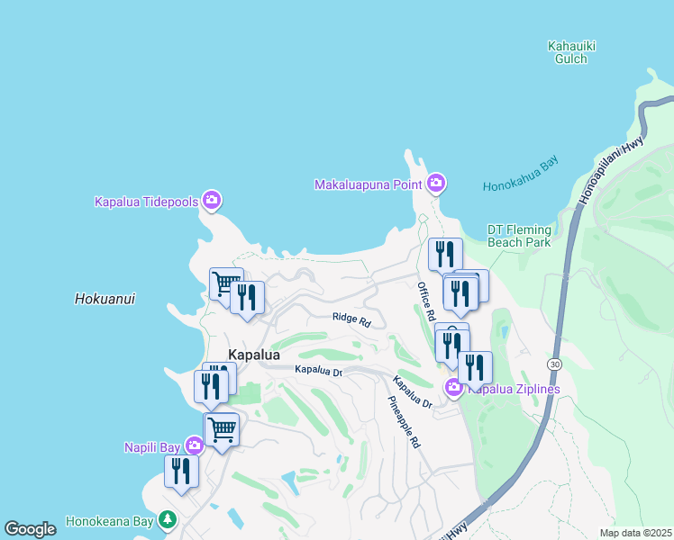 map of restaurants, bars, coffee shops, grocery stores, and more near 3 Kapalua Place in Lahaina