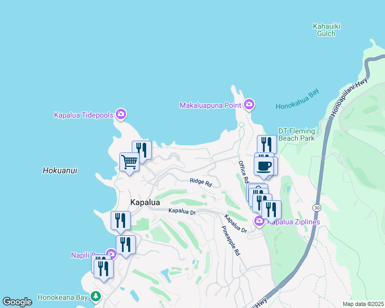 map of restaurants, bars, coffee shops, grocery stores, and more near 3 Kapalua Place in Lahaina
