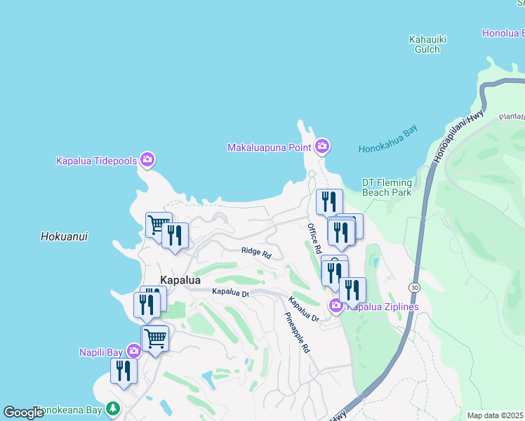map of restaurants, bars, coffee shops, grocery stores, and more near 9 Kapalua Place in Lahaina