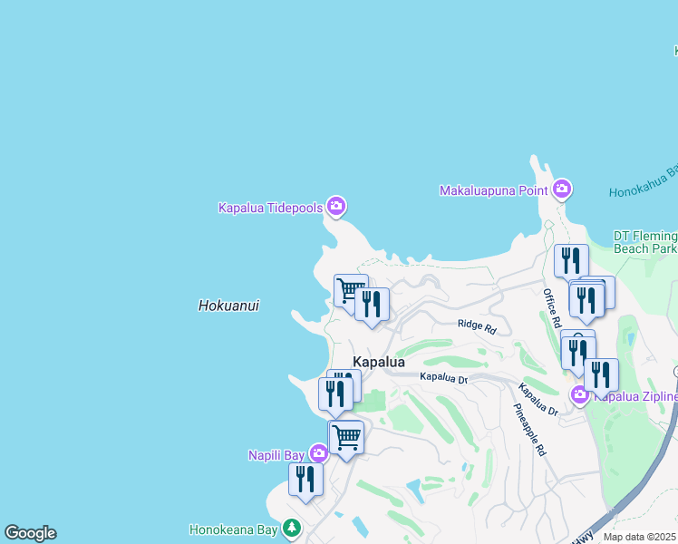 map of restaurants, bars, coffee shops, grocery stores, and more near 9 Bay Drive in Lahaina
