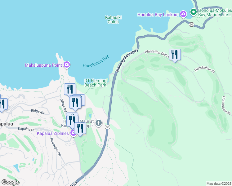 map of restaurants, bars, coffee shops, grocery stores, and more near 630 Mahana Ridge Street in Lahaina