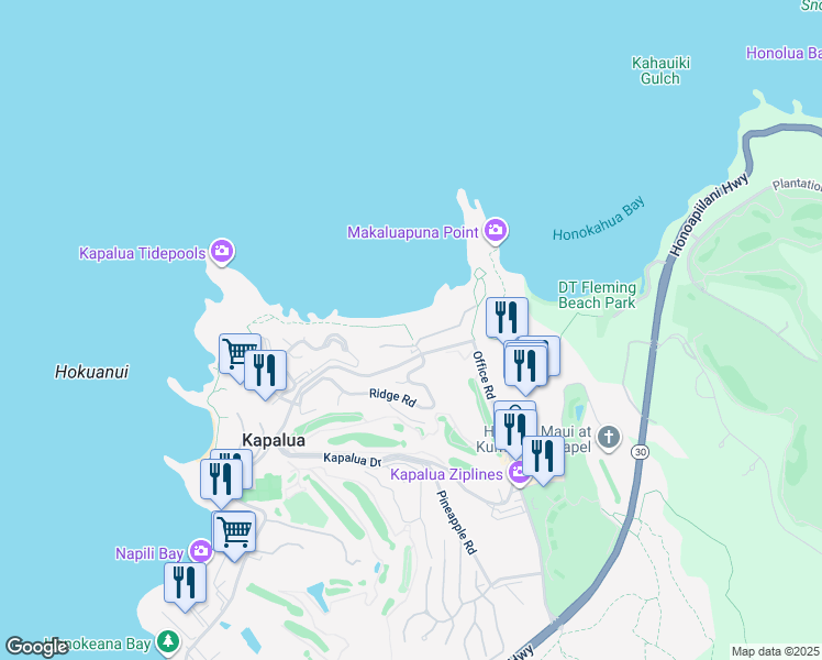 map of restaurants, bars, coffee shops, grocery stores, and more near 14 Ironwood Lane in Lahaina