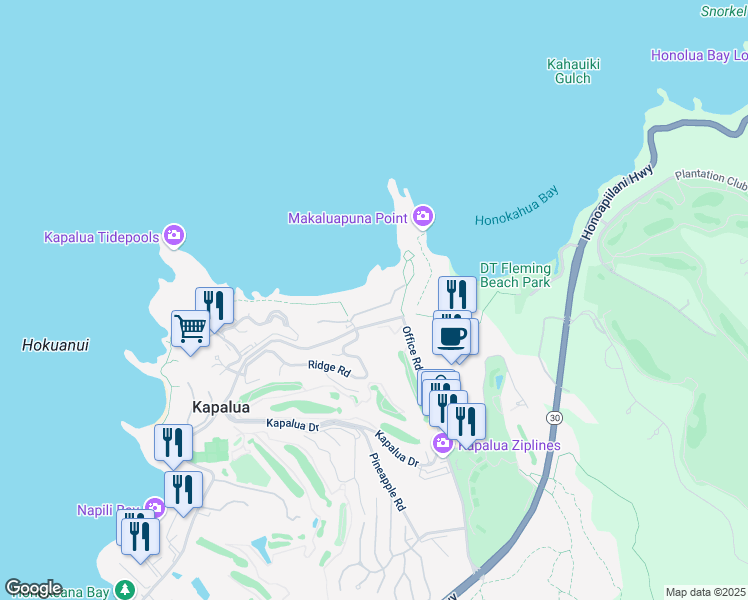 map of restaurants, bars, coffee shops, grocery stores, and more near 54 Ironwood Lane in Lahaina