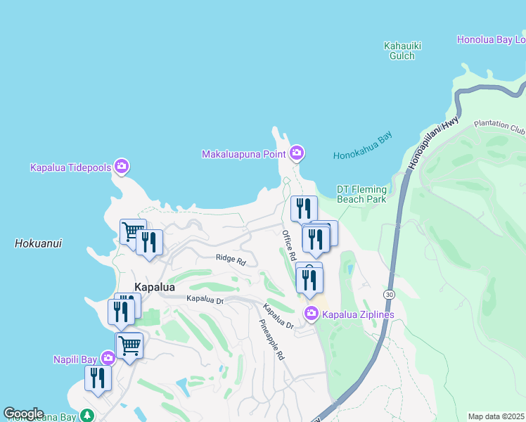 map of restaurants, bars, coffee shops, grocery stores, and more near 54 Ironwood Lane in Lahaina