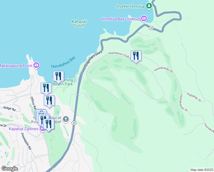map of restaurants, bars, coffee shops, grocery stores, and more near 305 Plantation Estates Drive in Lahaina