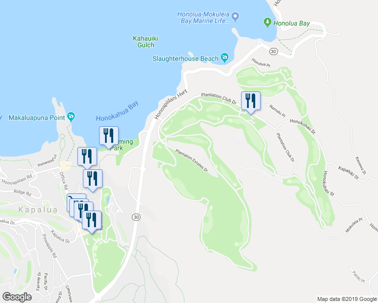 map of restaurants, bars, coffee shops, grocery stores, and more near 303 Plantation Estates Drive in Lahaina