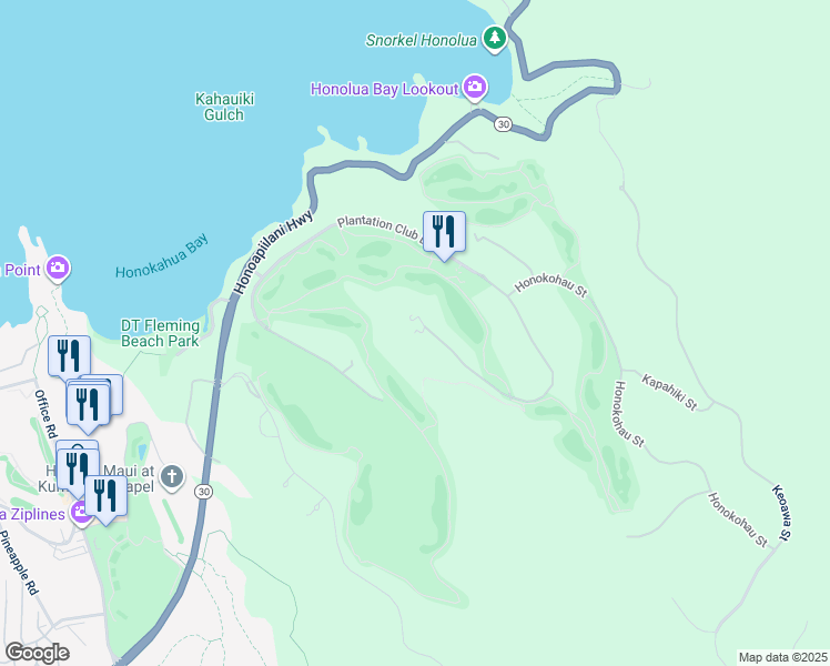 map of restaurants, bars, coffee shops, grocery stores, and more near 229 Plantation Club Drive in Lahaina