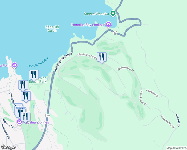 map of restaurants, bars, coffee shops, grocery stores, and more near 231 Plantation Club Drive in Lahaina