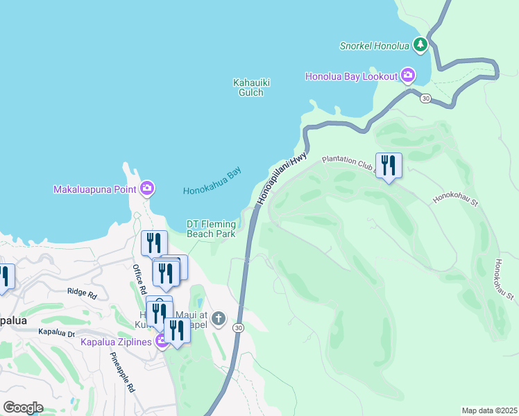 map of restaurants, bars, coffee shops, grocery stores, and more near 5510 Lower Honoapiilani Road in Lahaina