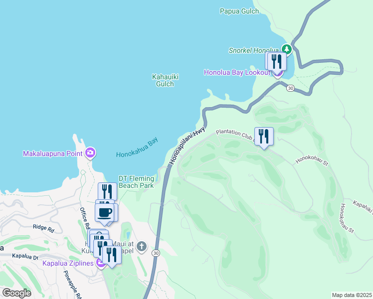 map of restaurants, bars, coffee shops, grocery stores, and more near 197 Plantation Club Drive in Lahaina