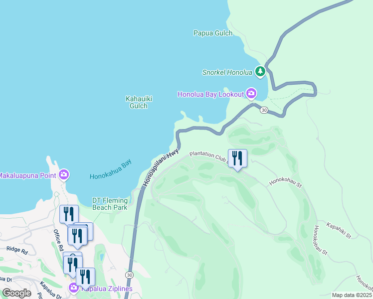 map of restaurants, bars, coffee shops, grocery stores, and more near 201 Plantation Club Drive in Lahaina