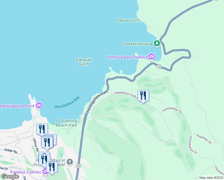 map of restaurants, bars, coffee shops, grocery stores, and more near 201 Plantation Club Drive in Lahaina