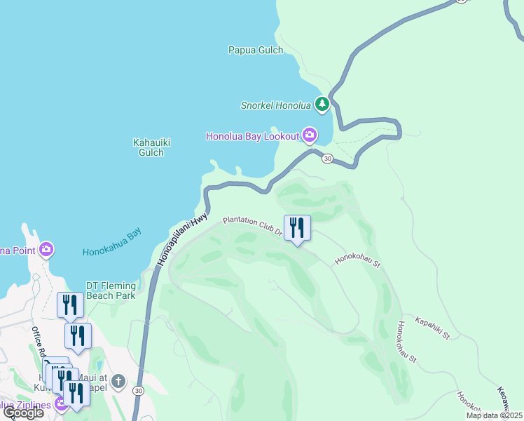map of restaurants, bars, coffee shops, grocery stores, and more near 209 Plantation Club Drive in Lahaina