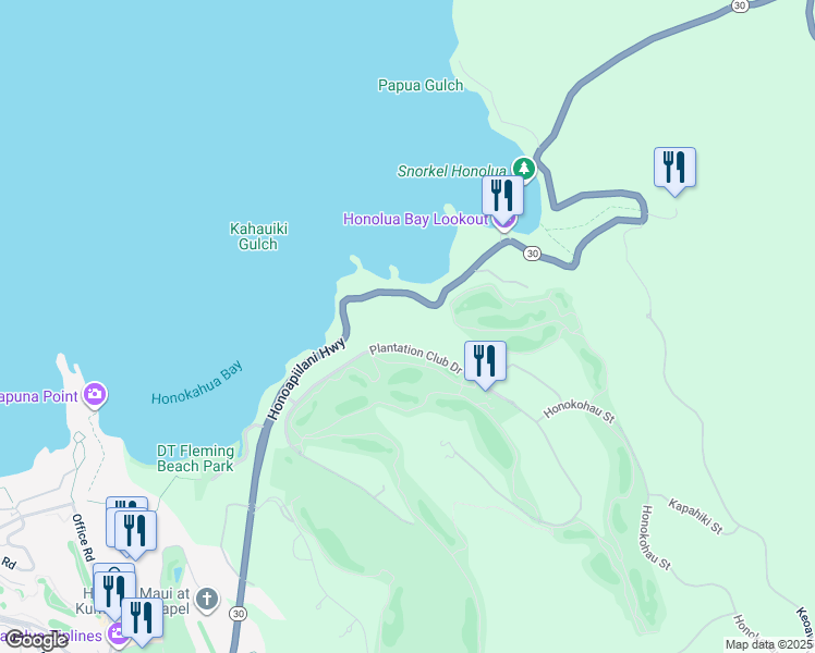 map of restaurants, bars, coffee shops, grocery stores, and more near 207 Plantation Club Drive in Lahaina