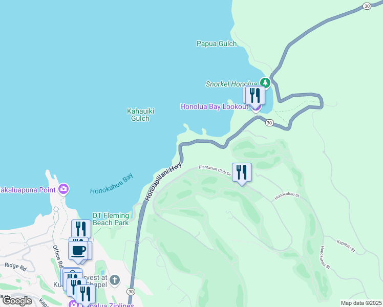 map of restaurants, bars, coffee shops, grocery stores, and more near 203 Plantation Club Drive in Lahaina