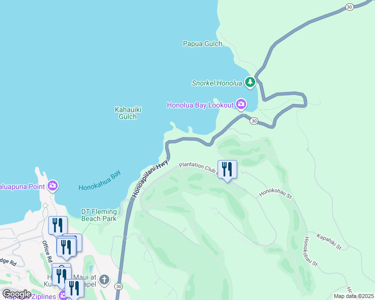 map of restaurants, bars, coffee shops, grocery stores, and more near 205 Plantation Club Drive in Lahaina