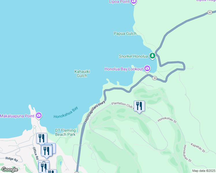 map of restaurants, bars, coffee shops, grocery stores, and more near 6291 Hawaii 30 in Lahaina