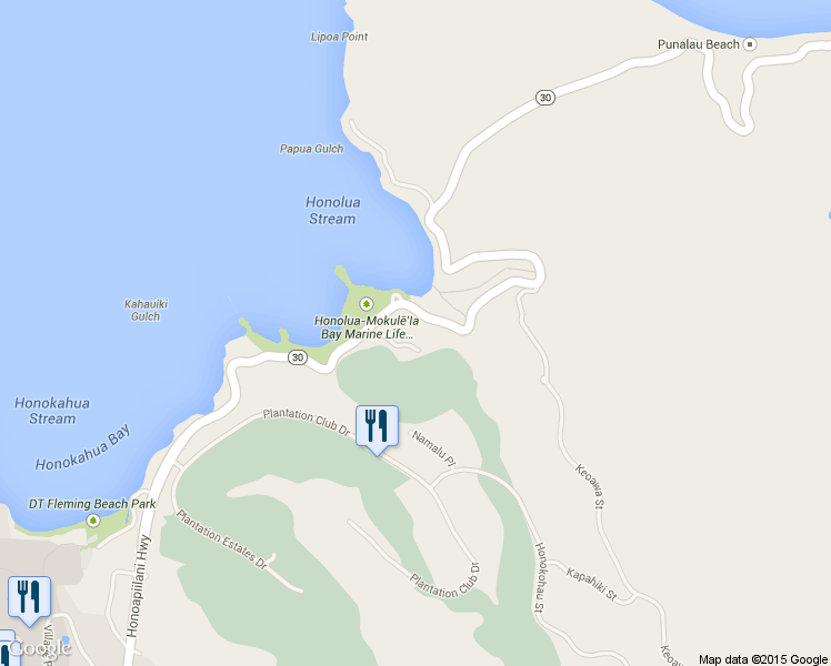 map of restaurants, bars, coffee shops, grocery stores, and more near 102 Honolua Place in Lahaina