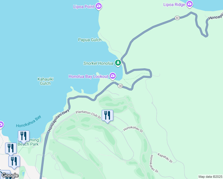 map of restaurants, bars, coffee shops, grocery stores, and more near 104 Honolua Place in Lahaina
