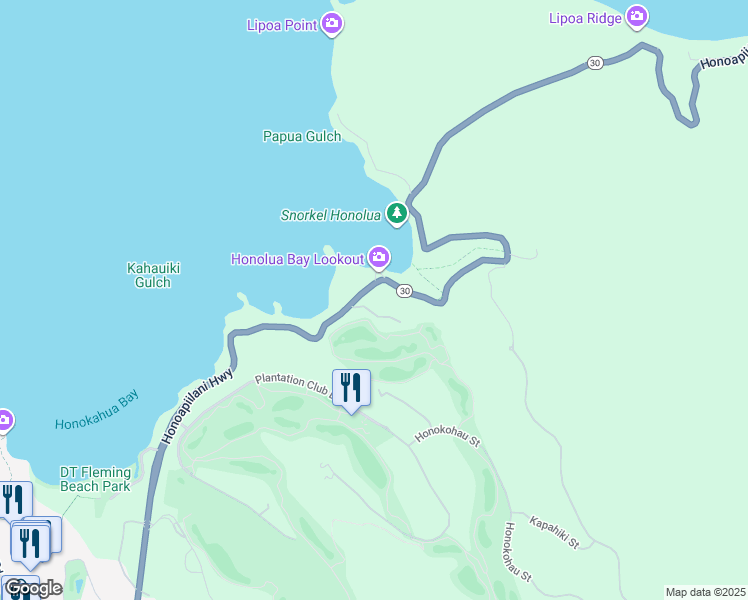 map of restaurants, bars, coffee shops, grocery stores, and more near 104 Honolua Place in Lahaina
