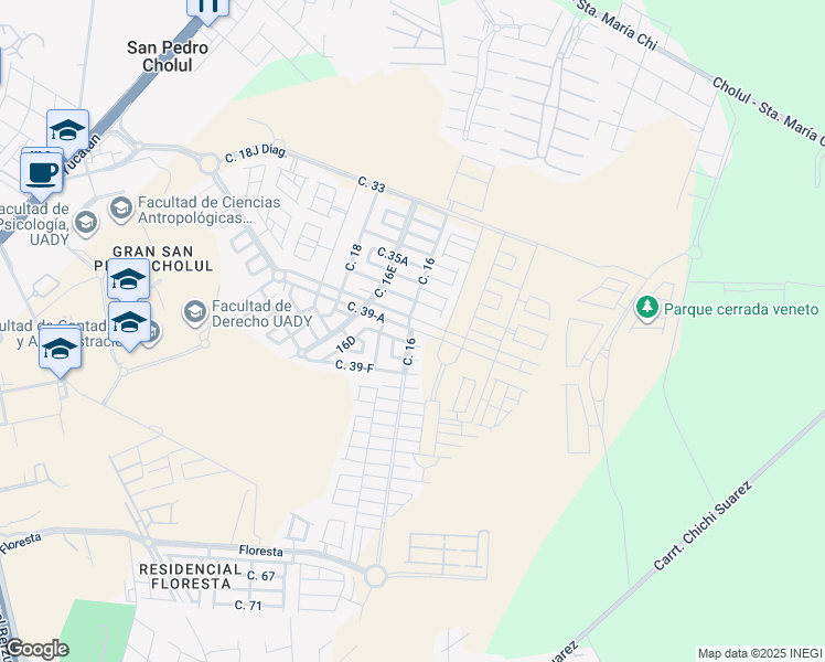 map of restaurants, bars, coffee shops, grocery stores, and more near 190 Calle 39-F in Mérida