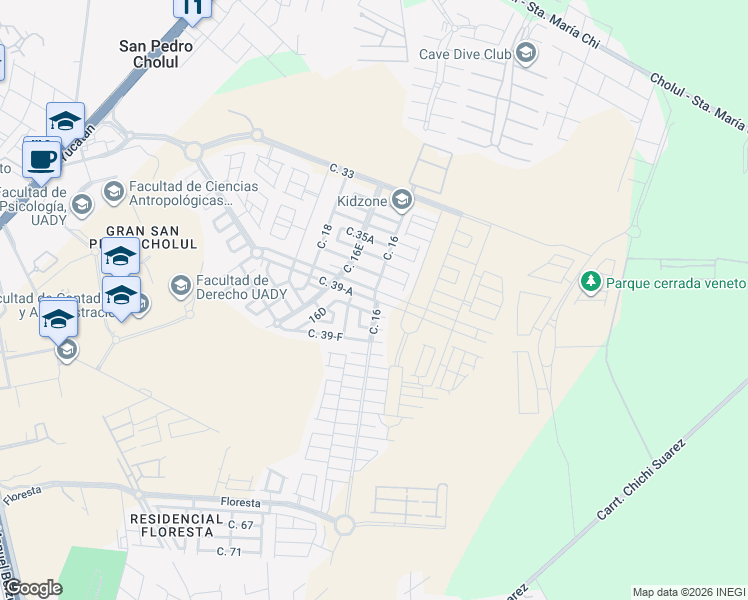 map of restaurants, bars, coffee shops, grocery stores, and more near 200 Calle 39-F in Mérida