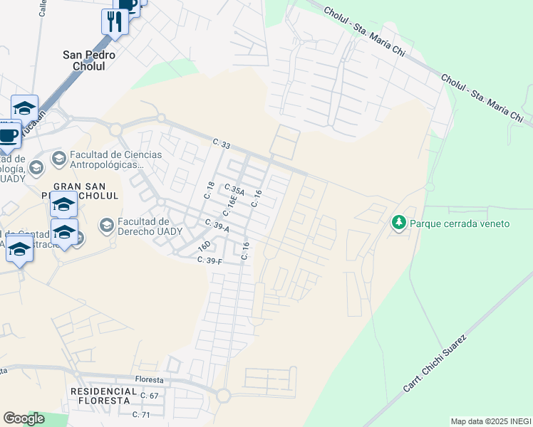 map of restaurants, bars, coffee shops, grocery stores, and more near 213 Calle 35b in Mérida