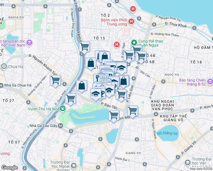 map of restaurants, bars, coffee shops, grocery stores, and more near Phố Linh Lang in Ba Đình