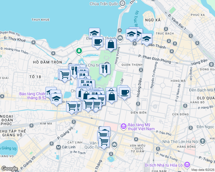 map of restaurants, bars, coffee shops, grocery stores, and more near 1 Hùng Vương in Ba Đình
