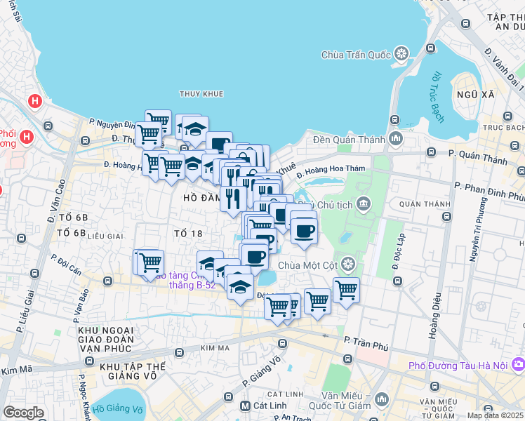map of restaurants, bars, coffee shops, grocery stores, and more near 15 Hoàng Hoa Thám in Ba Đình