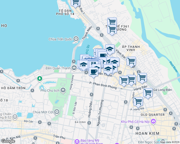 map of restaurants, bars, coffee shops, grocery stores, and more near 180 Phố Quán Thánh in Ba Đình