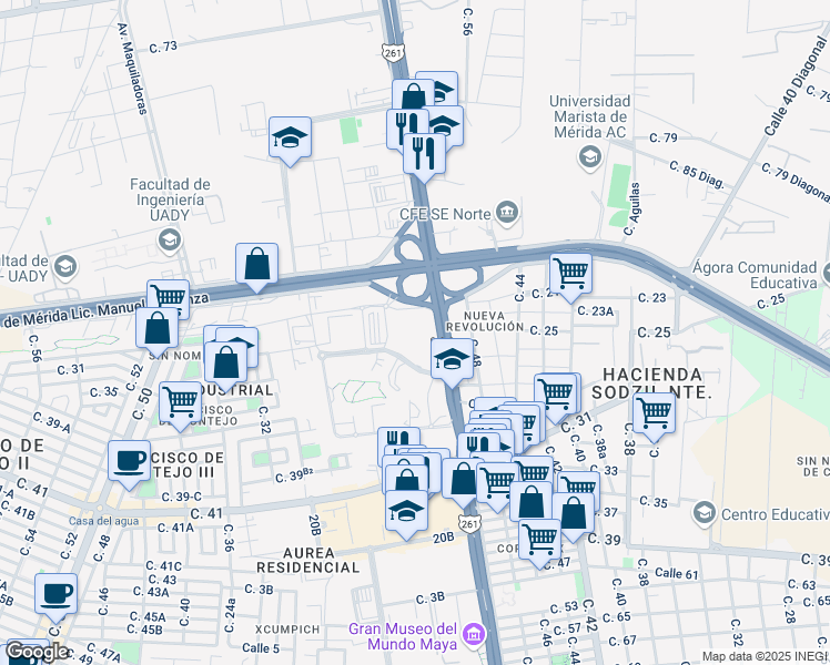 map of restaurants, bars, coffee shops, grocery stores, and more near 1 Calle 60 in Mérida