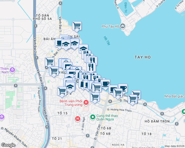 map of restaurants, bars, coffee shops, grocery stores, and more near Phố Trích Sài in Tây Hồ