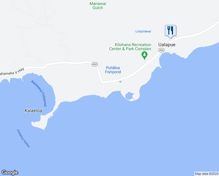 map of restaurants, bars, coffee shops, grocery stores, and more near 7100 Kamehameha V Highway in Kaunakakai