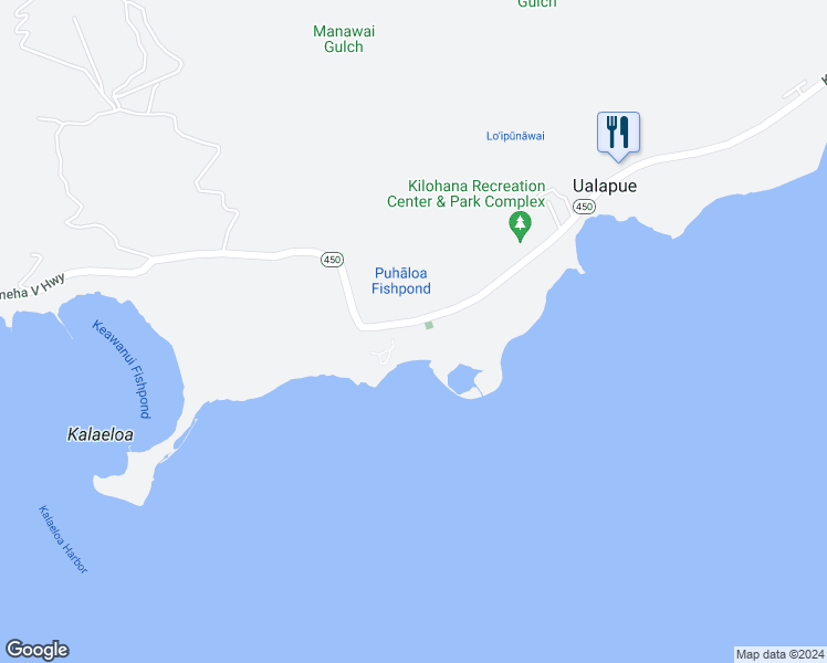 map of restaurants, bars, coffee shops, grocery stores, and more near 7142 Kamehameha V Highway in Kaunakakai