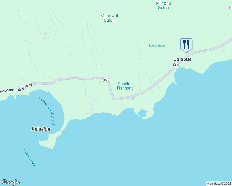 map of restaurants, bars, coffee shops, grocery stores, and more near 7047 Kamehameha V Highway in Kaunakakai