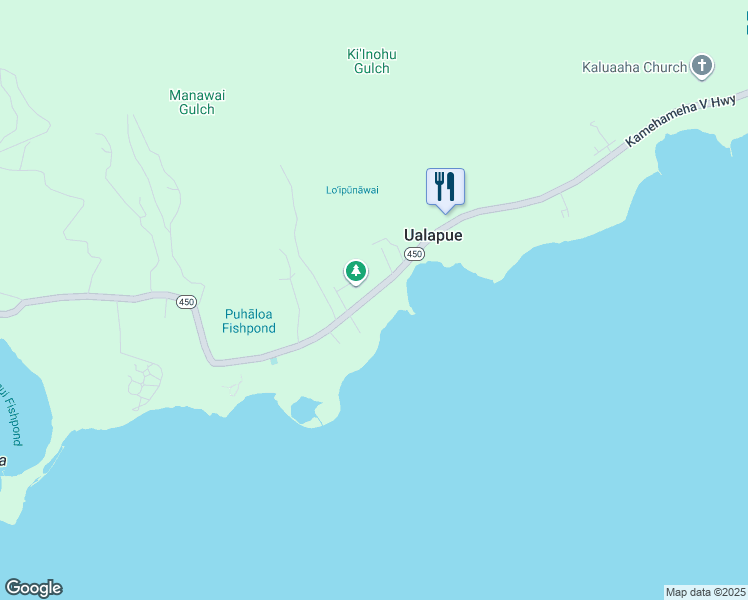 map of restaurants, bars, coffee shops, grocery stores, and more near 7308 Kamehameha V Highway in Kaunakakai