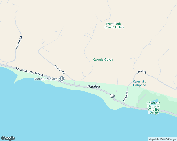 map of restaurants, bars, coffee shops, grocery stores, and more near 115 Ulua Road in Kaunakakai
