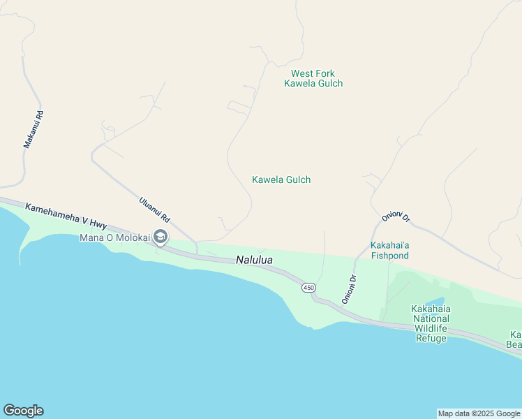 map of restaurants, bars, coffee shops, grocery stores, and more near 0 Ulua Road in Kaunakakai