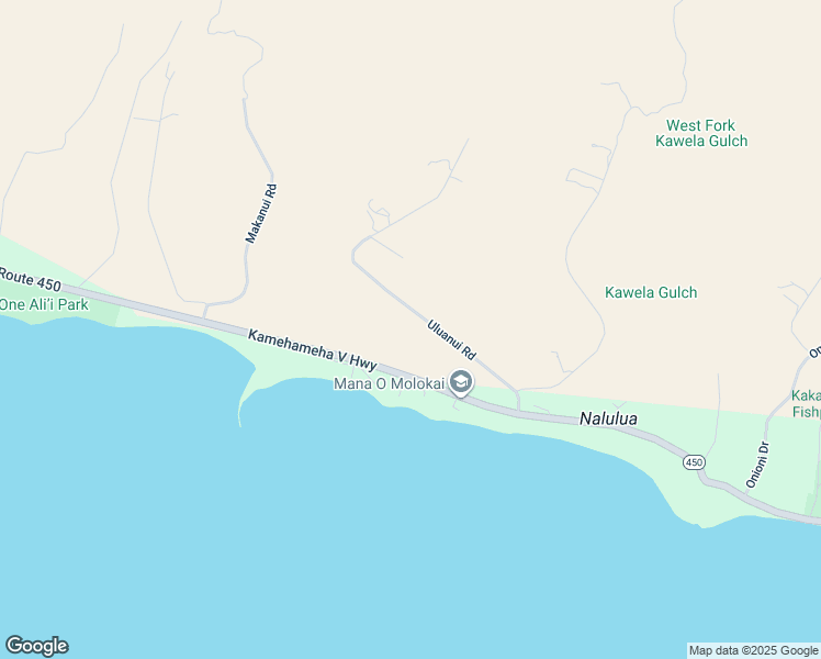 map of restaurants, bars, coffee shops, grocery stores, and more near 215 Uluanui Road in Kaunakakai