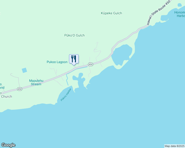 map of restaurants, bars, coffee shops, grocery stores, and more near 8714 Kamehameha V Highway in Kaunakakai