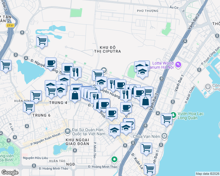 map of restaurants, bars, coffee shops, grocery stores, and more near 172 Đường Nguyễn Hoàng Tôn in Tây Hồ