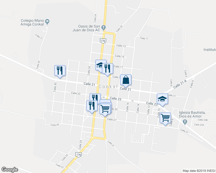 map of restaurants, bars, coffee shops, grocery stores, and more near in Conkal