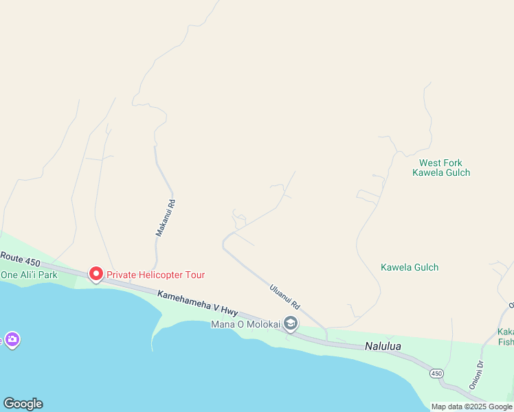 map of restaurants, bars, coffee shops, grocery stores, and more near Uluanui Road in Kaunakakai