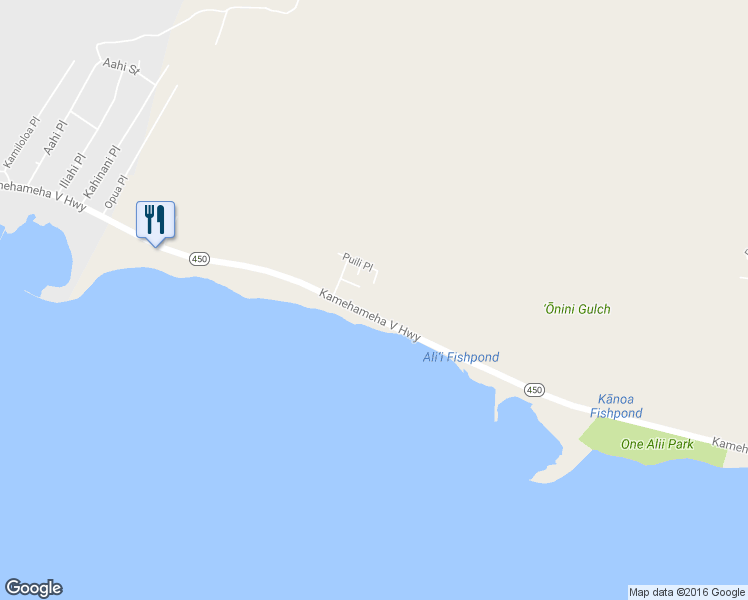 map of restaurants, bars, coffee shops, grocery stores, and more near 1601 Kamehameha V Highway in Kaunakakai