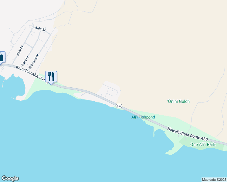 map of restaurants, bars, coffee shops, grocery stores, and more near 1572 Puili Place in Kaunakakai
