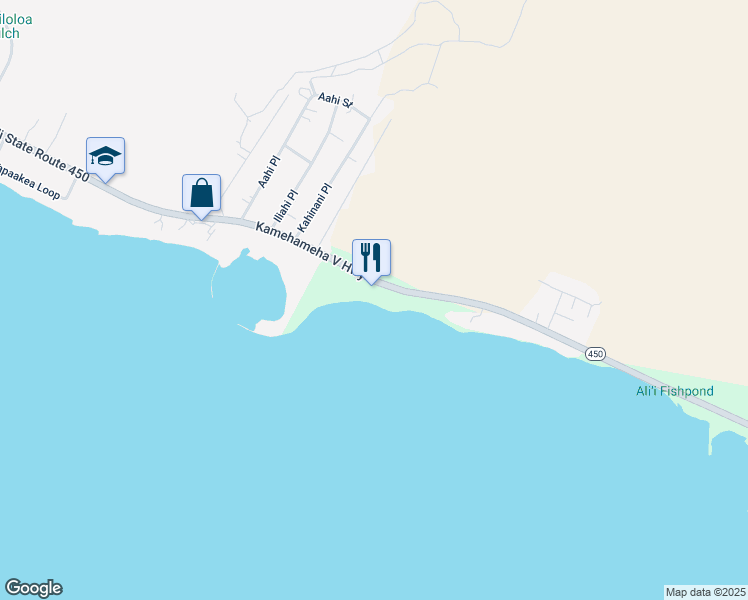 map of restaurants, bars, coffee shops, grocery stores, and more near 1300 Kamehameha V Highway in Kaunakakai